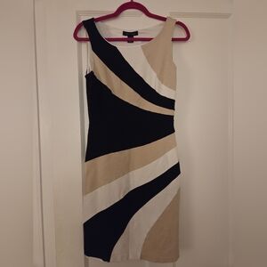 White House Black Market Black, White, and Tan Asymmetrical Dress